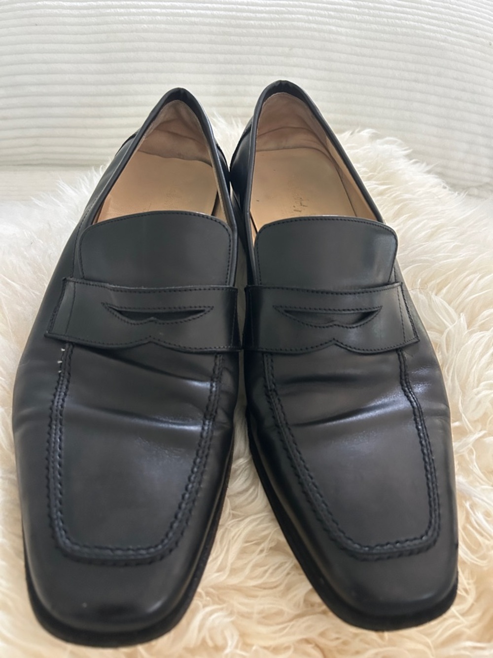 Salvatore Ferragamo Black Leather Penny Loafers